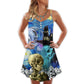Halloween Skull Smoke Starry Night – Women's Summer Sleeveless V-Neck Camisole Dress