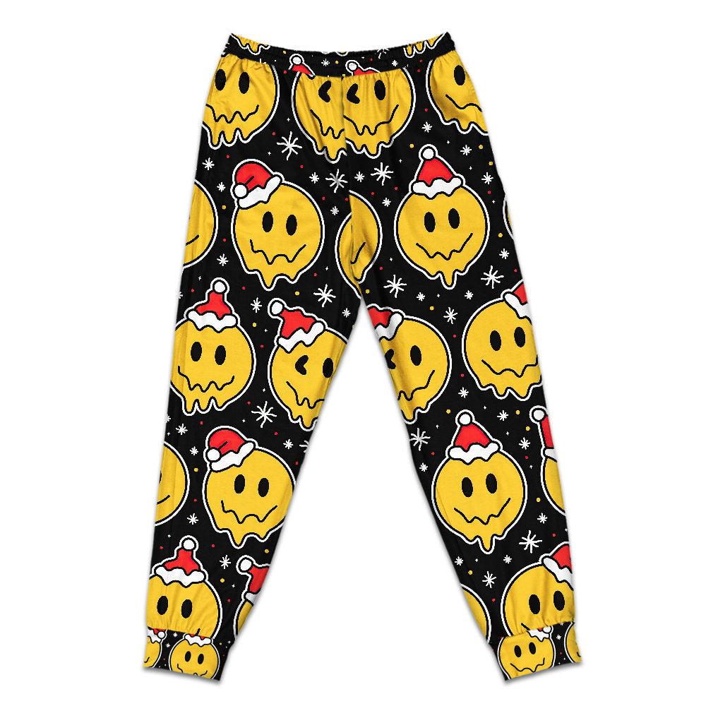 Pants / S Christmas Smile Happy Face With Santa Hat - Pajamas Short Sleeve - Owls Matrix LTD