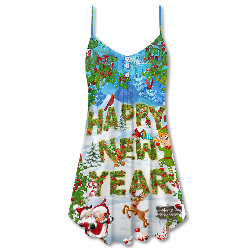 Christmas Happy New Year Snow – Women's Summer Sleeveless V-Neck Camisole Dress