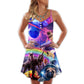 Pug Galaxy Rainbow Fun Style – Women's Summer Sleeveless V-Neck Camisole Dress