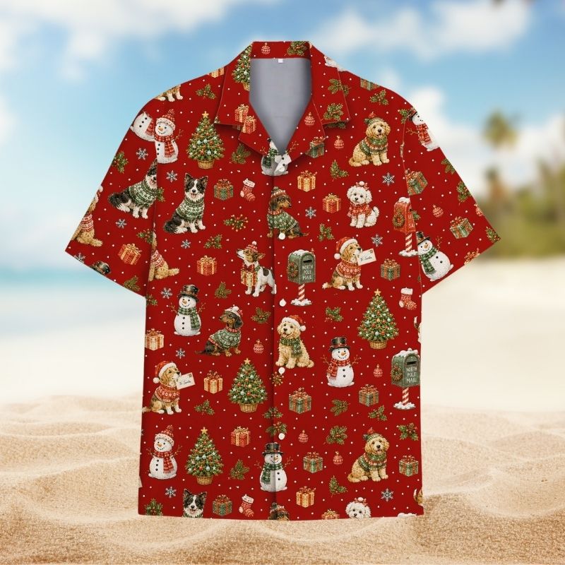 Red Christmas Dog Snowman Holiday Party – Hawaiian Shirt