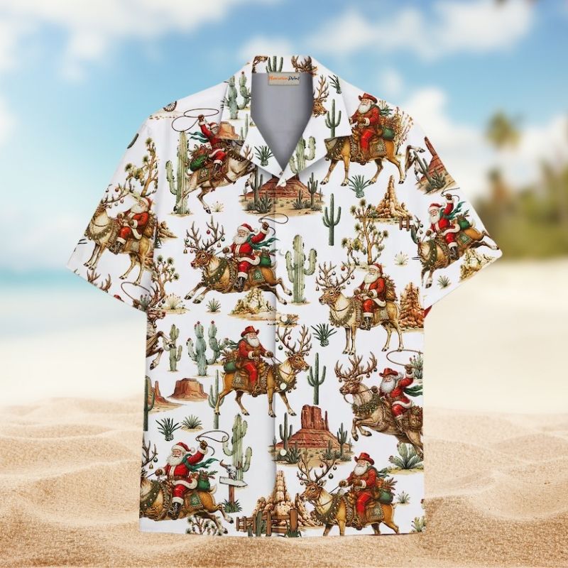 Christmas Western Cowboy Santa Desert Cactus – Hawaiian Shirt