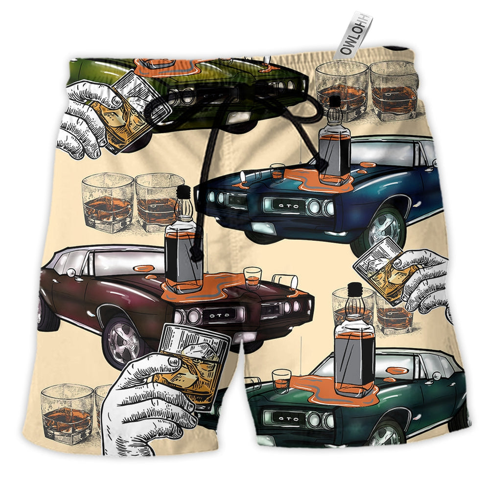 Beach Short / Adults / S Car Muscle Car And Whiskey - Beach Short - Owls Matrix LTD
