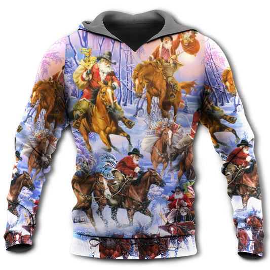 Christmas Santa And Horse Ho Ho Ho Merry Xmas - Hoodie