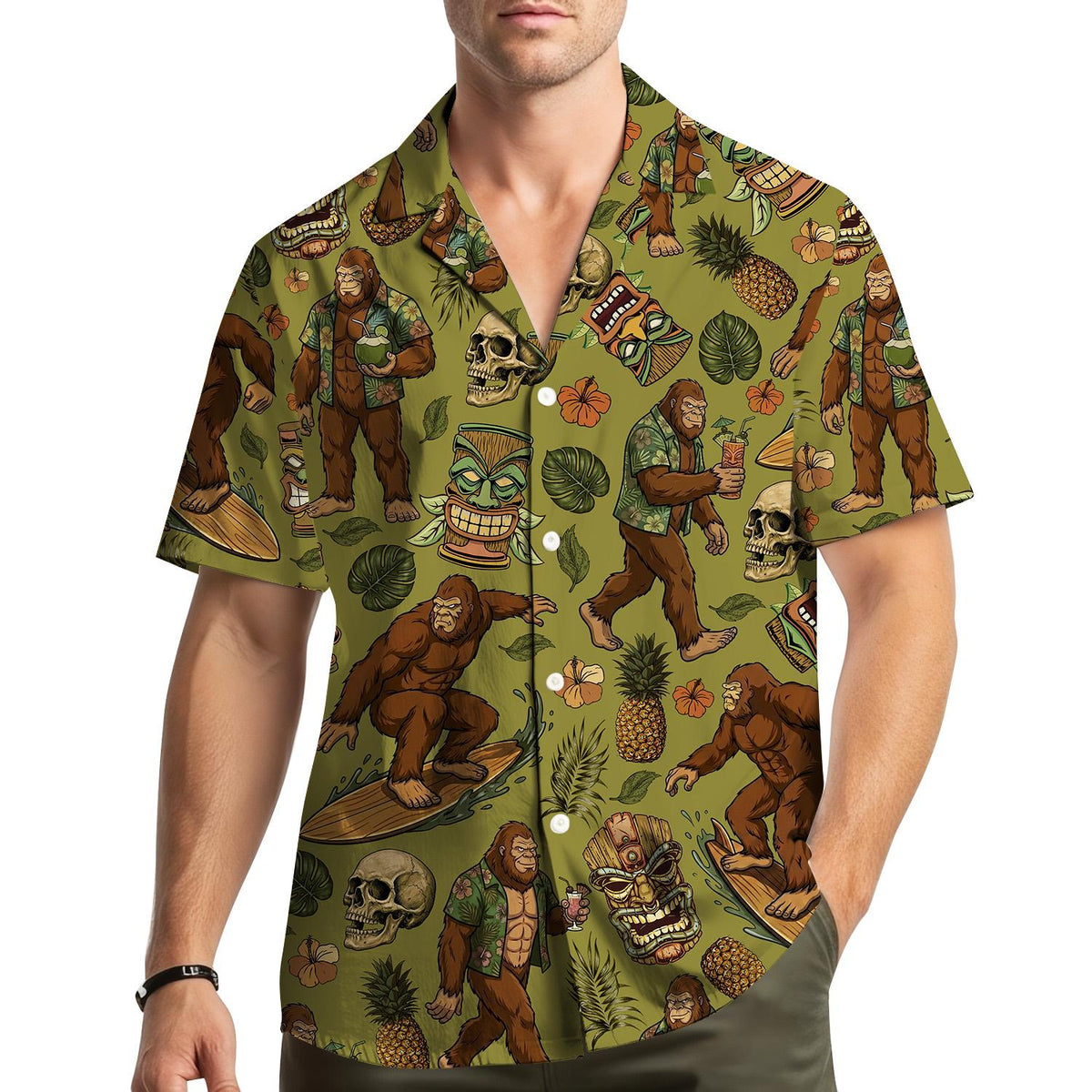 Sasquatch Bigfoot Skull Pineapple Tiki Tropical – Hawaiian Shirt