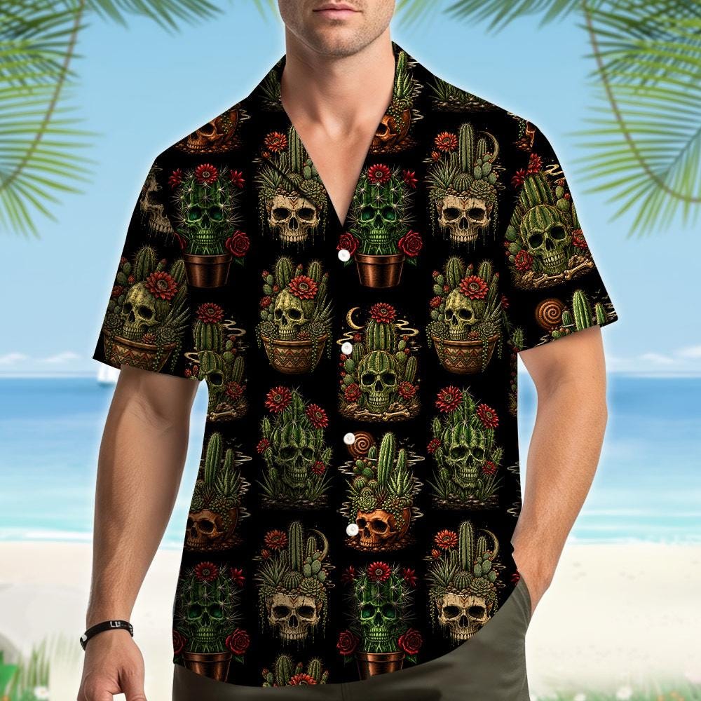 Gothic Cactus Skull Desert Succulent Floral – Hawaiian Shirt