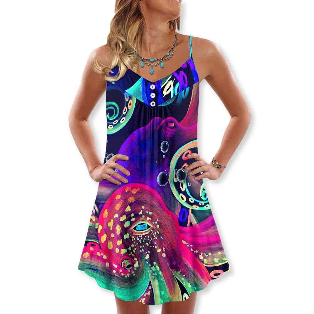 Neon Octopus Under The Sea – Women's Summer Sleeveless V-Neck Camisole Dress