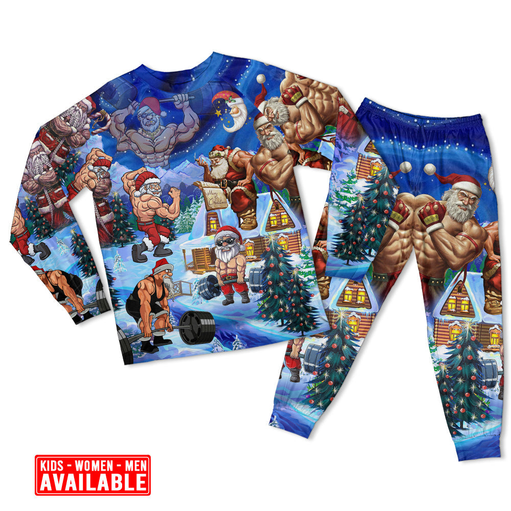 Women / S Christmas Merry Christmas Santa Stronger - Pajamas Long Sleeve - Owls Matrix LTD
