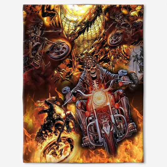Skull Motorcycle Racing Fast Fire 50 x 60 Inch Flannel Blanket For Cozy Bedroom And Sofa Decor