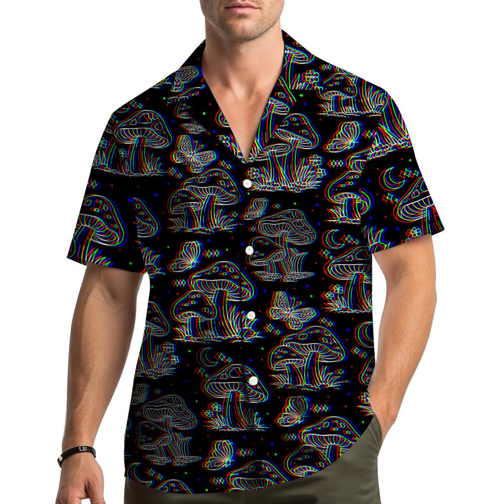 Trippy Mushroom Butterfly Psychedelic Glitch Festival – Hawaiian Shirt