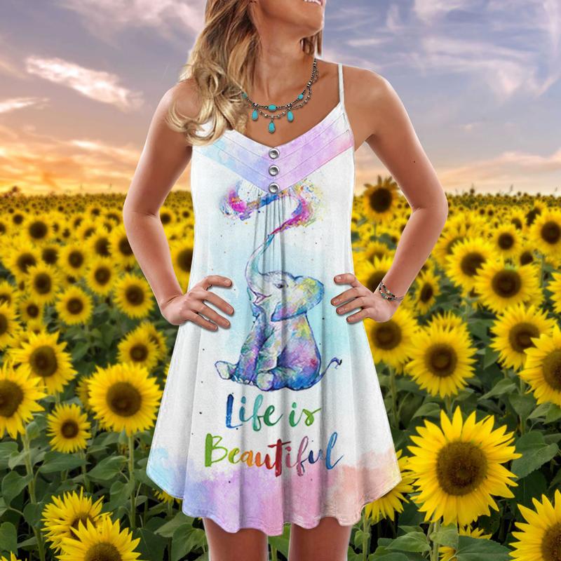 Elephant Summer Vibes Limited 1 – Women's Summer Sleeveless V-Neck Camisole Dress