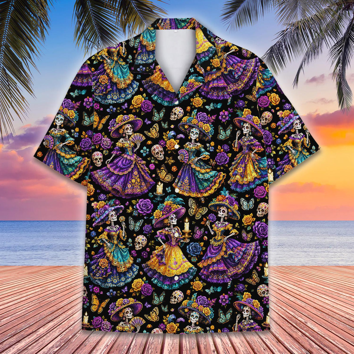 Sugar Skull Gothic Lady Floral Skeleton Halloween – Hawaiian Shirt