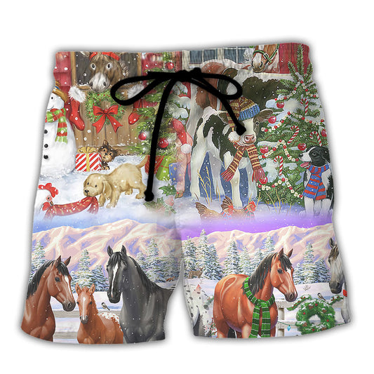 Christmas Farmhouse Merry Xmas Scene – Beach Short