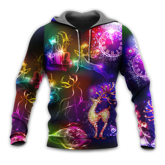Christmas Reindeer Neon Light Bright Style - Hoodie