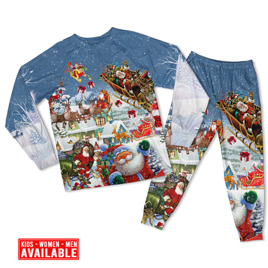 Women / S Christmas Say Hi From Santa's Sleigh - Pajamas Long Sleeve - Owls Matrix LTD
