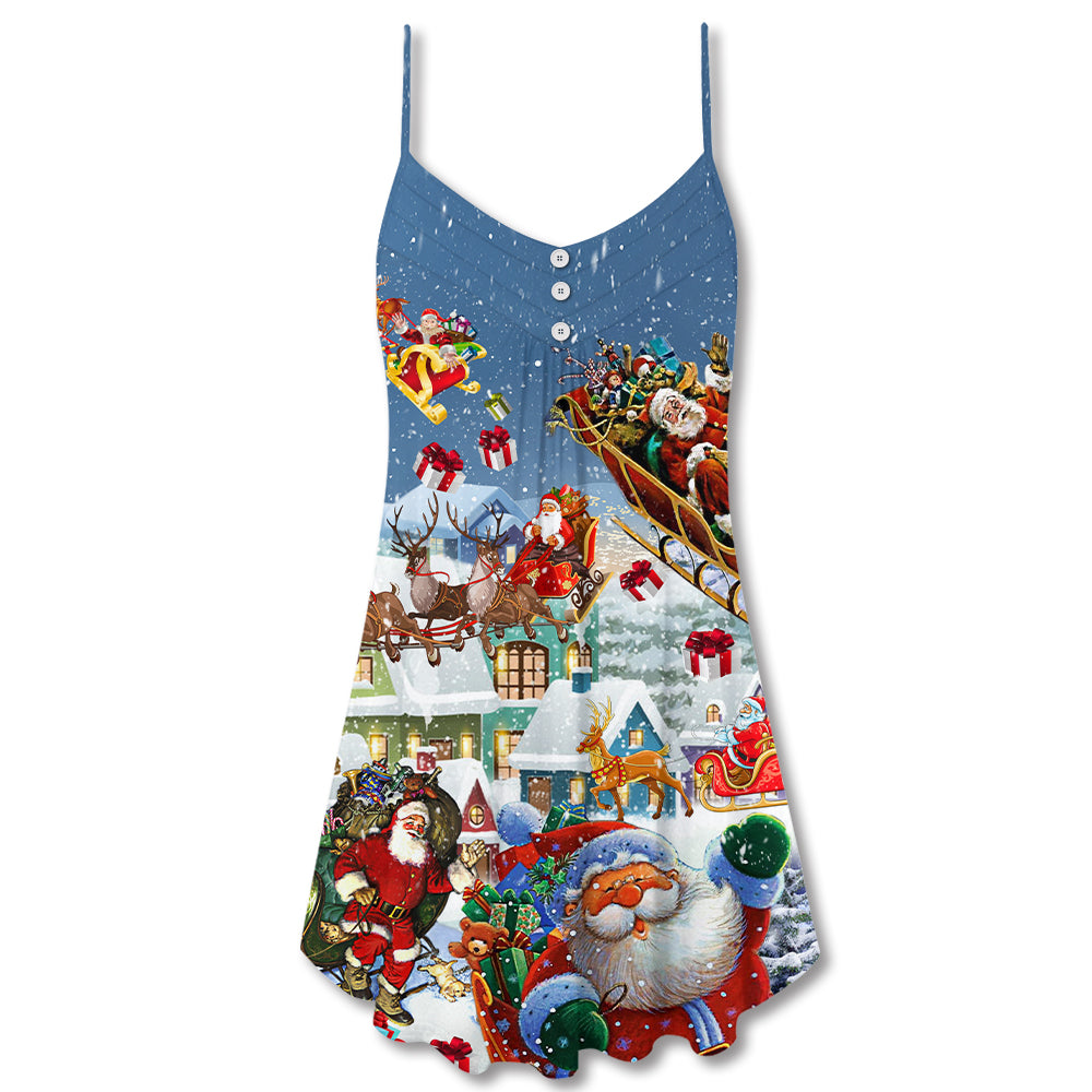 Christmas Say Hi From Santa Sleigh – Women's Summer Sleeveless V-Neck Camisole Dress