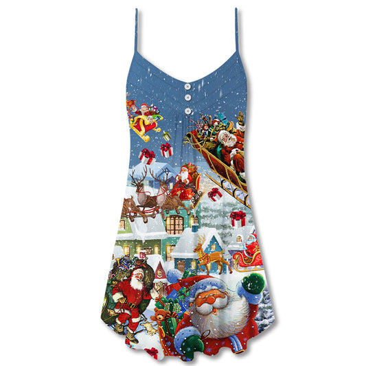 Christmas Say Hi From Santa Sleigh – Women's Summer Sleeveless V-Neck Camisole Dress