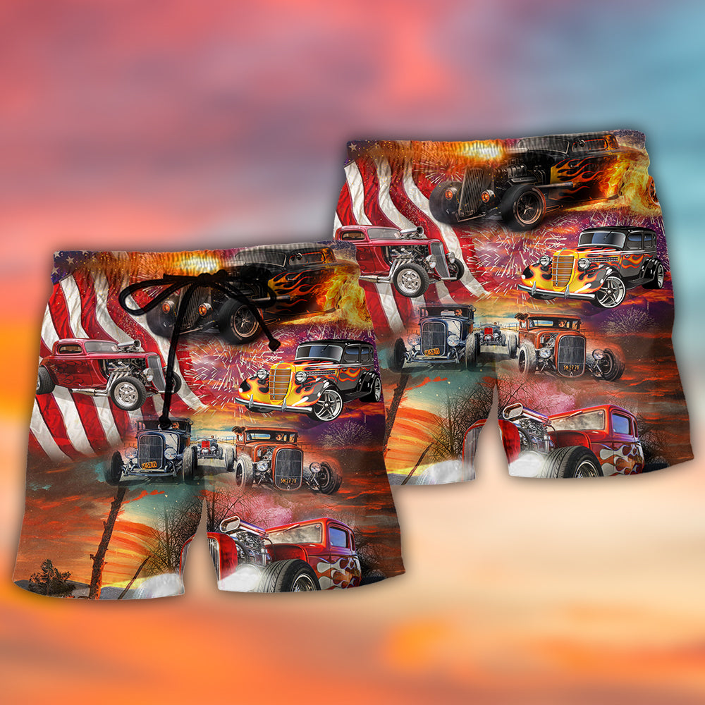 Hot Rod Independence Day Firework Happy - Beach Short - Owls Matrix LTD