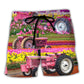 Tractor Rural Tulip Field Landscape - Beach Short