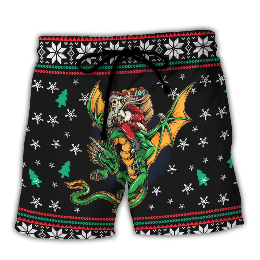Santa With Dragon Fantasy – Beach Short