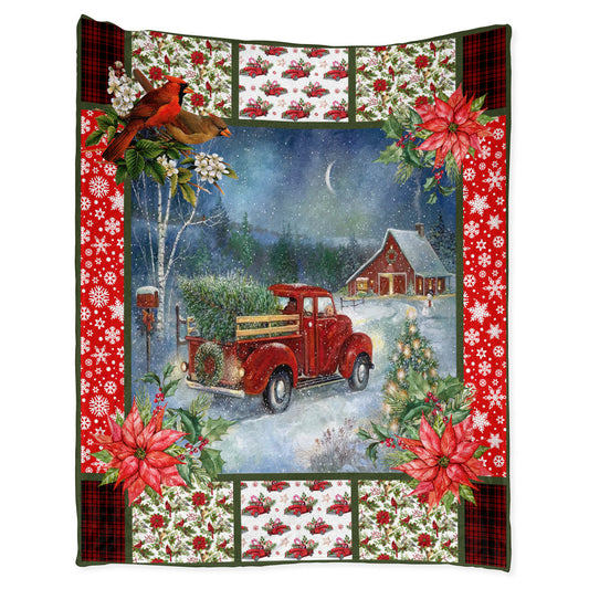 Cardinal Red Truck Christmas 50 x 60 Inch Flannel Blanket For Cozy Bedroom And Sofa Decor