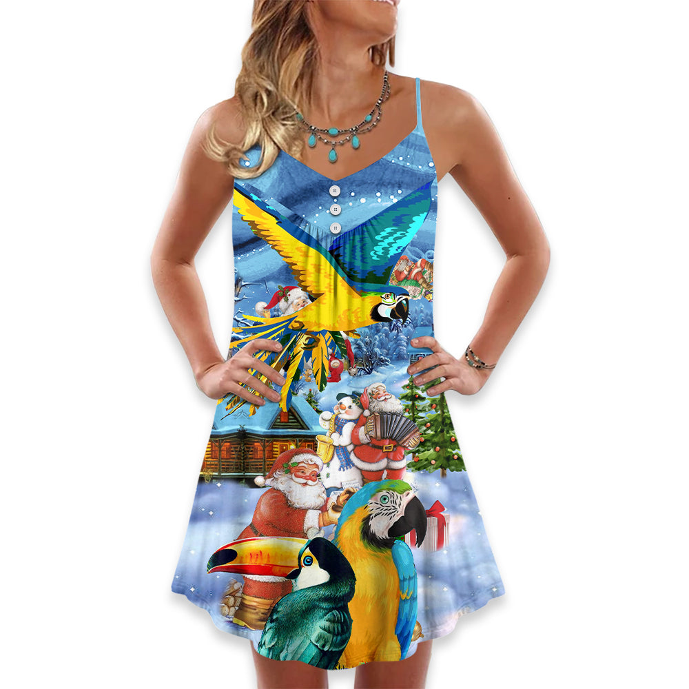 Parrot Beach Christmas Vibes – Women's Summer Sleeveless V-Neck Camisole Dress