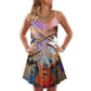 Abstract Colorful Guitar Lover – Women's Summer Sleeveless V-Neck Camisole Dress