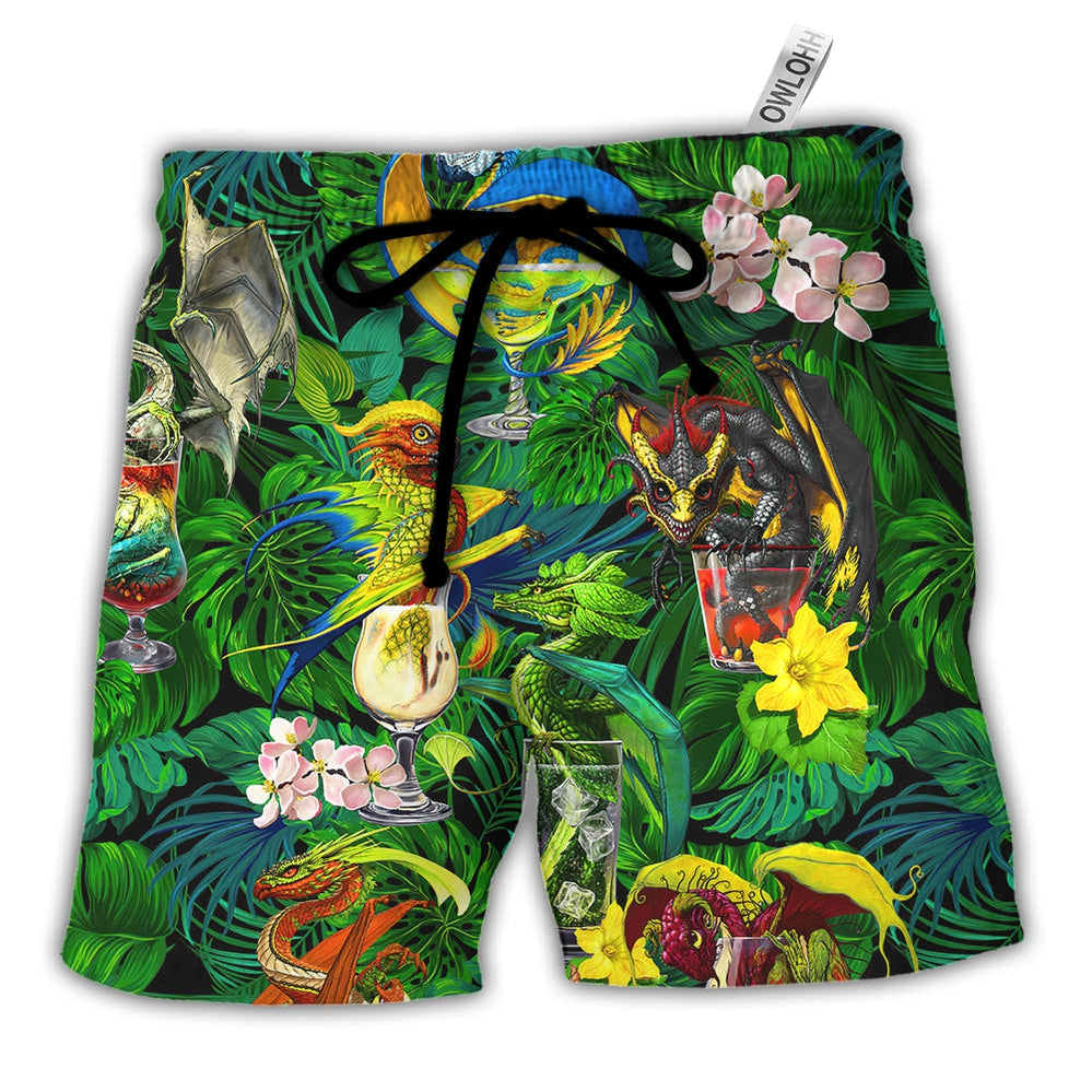 Cocktail And Dragon Tropical Hello Summer - Beach Short - Owls Matrix LTD