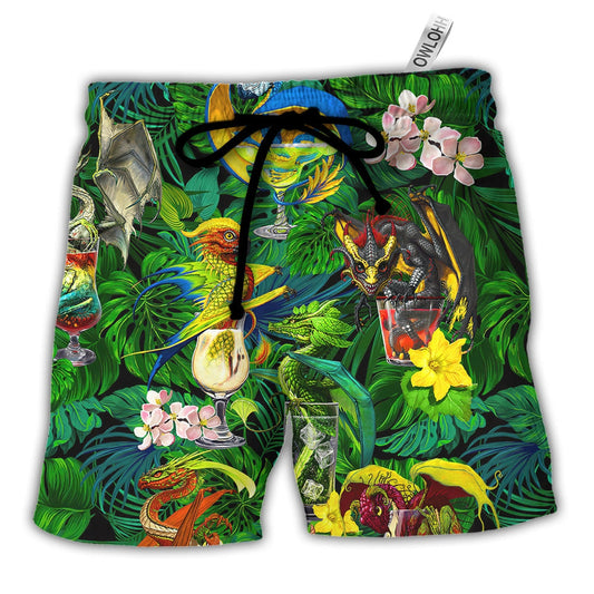 Cocktail And Dragon Tropical Hello Summer - Beach Short - Owls Matrix LTD