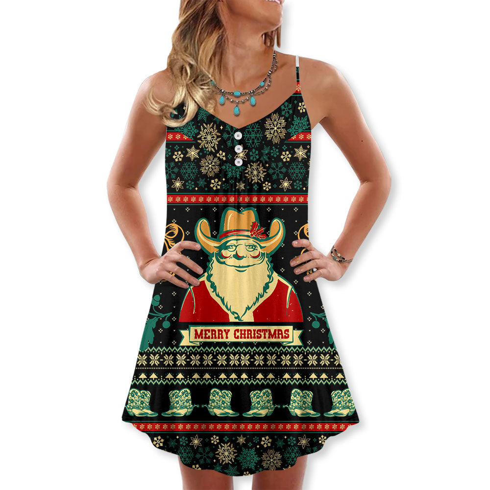 Santa Cowboy Christmas Elder Style – Women's Summer Sleeveless V-Neck Camisole Dress