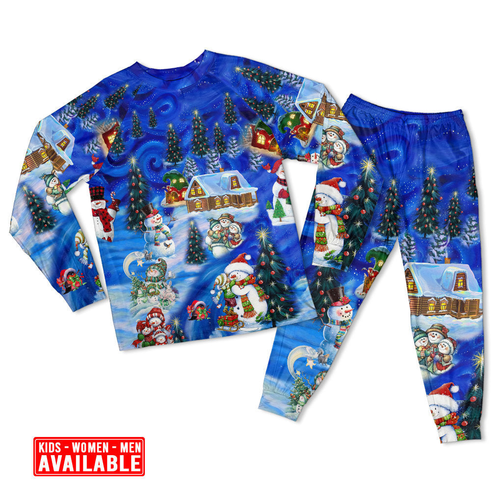 Women / S Christmas Snowman Chilling With My Snowmies - Pajamas Long Sleeve - Owls Matrix LTD