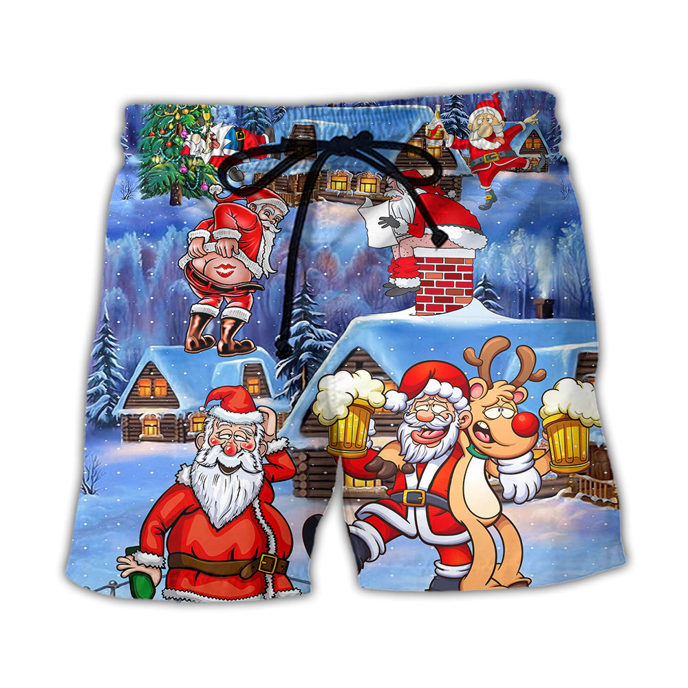Christmas Santa Beer Troll Happy Style – Beach Short