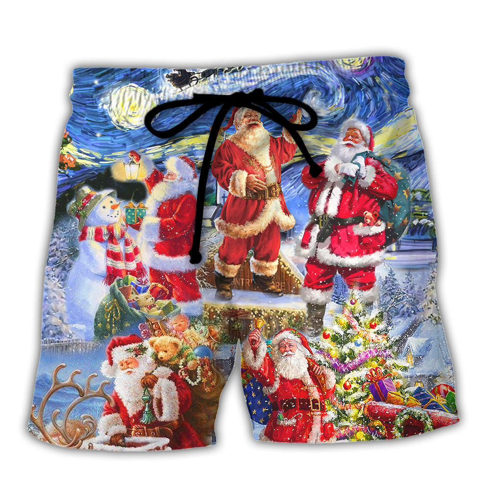 Christmas Funny Santa Snow Night Merry Xmas – Beach Short