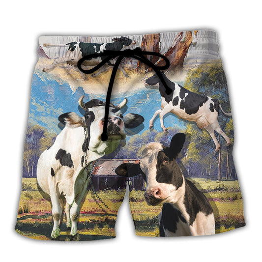 Cow Dancing In Australian Landscape Art Style - Beach Short