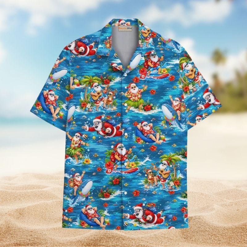 Tropical Surfing Santa Christmas Beach Vacation – Hawaiian Shirt