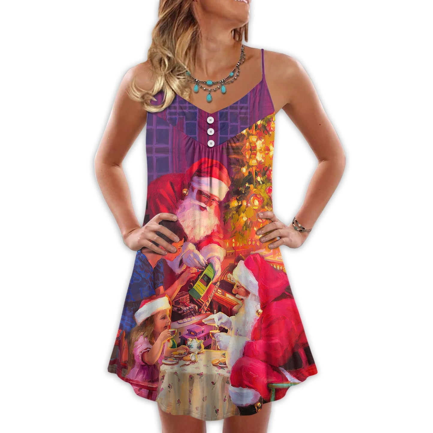 Christmas Santa Story Light Art – Women's Summer Sleeveless V-Neck Camisole Dress