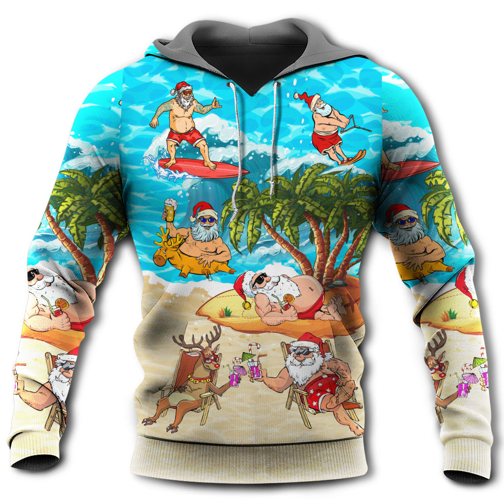 Christmas Santa Chilling Beach Tropical Funny - Hoodie