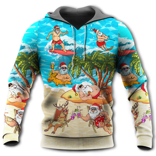 Christmas Santa Chilling Beach Tropical Funny - Hoodie