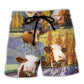 Cow In Australian Landscape Funny Cattle Art - Beach Short