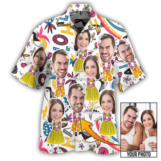 Face Couple Tropical Aloha Custom Photo - Hawaiian Shirt