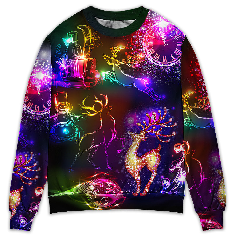 Christmas Reindeer Neon Light Art – Sweater - Ugly Christmas Sweater