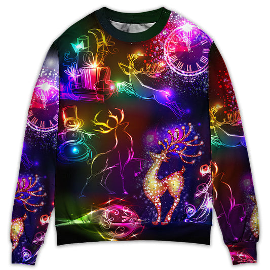 Christmas Reindeer Neon Light Art – Sweater - Ugly Christmas Sweater