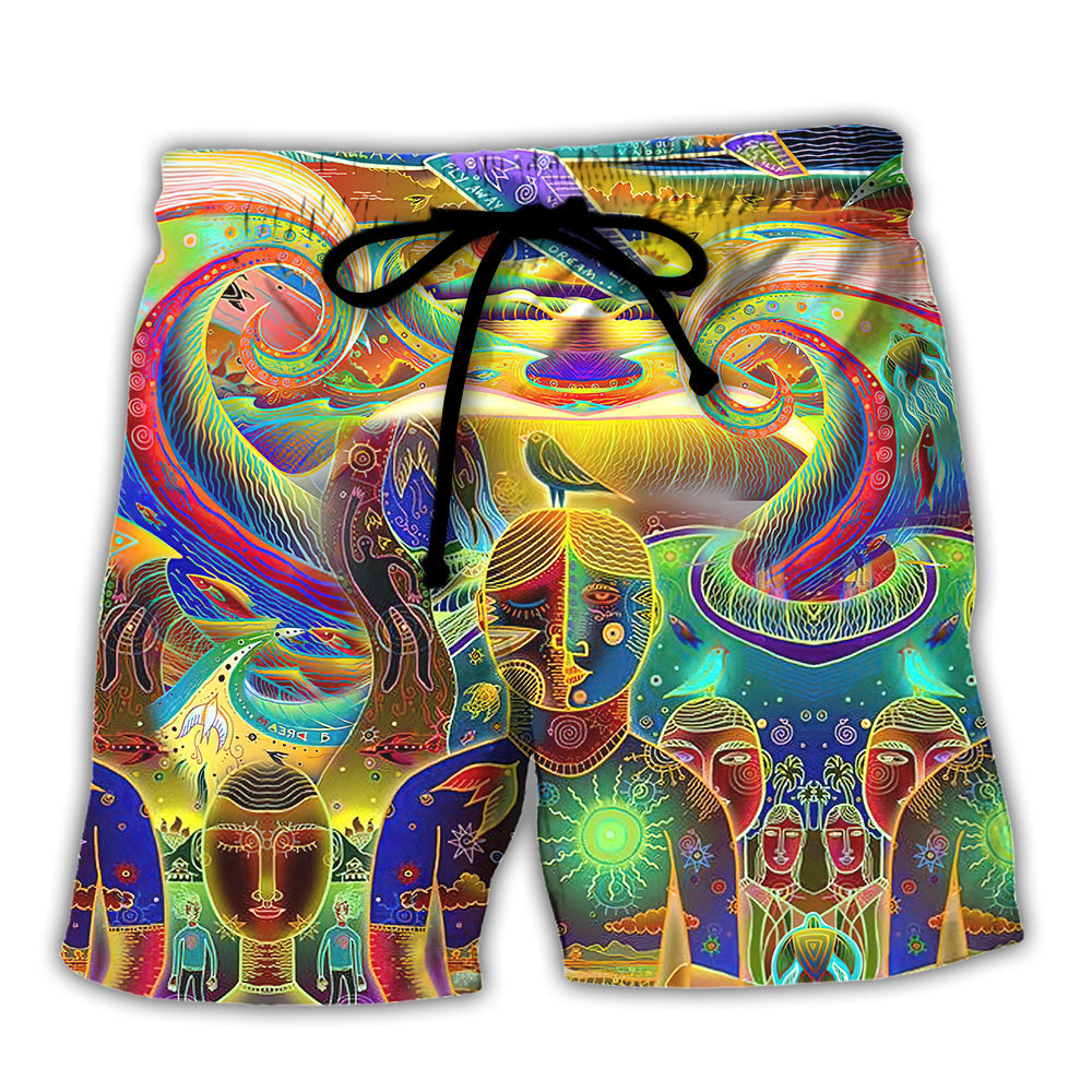 Hippie Peace Life Neon Color Art – Beach Short