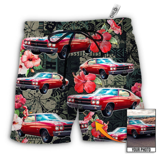 Beach Short / Adults / S Muscle Car Tropical Leaf Custom Photo - Beach Short - Owls Matrix LTD