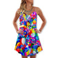 Rainbow Cat Colorful Style – Women's Summer Sleeveless V-Neck Camisole Dress