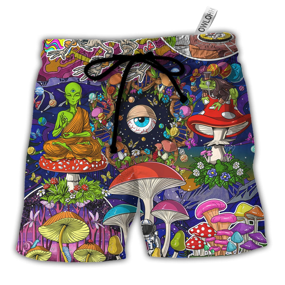 Beach Short / Adults / S Hippie Mushroom Aliens Stay Hippie Colorful Art - Beach Short - Owls Matrix LTD