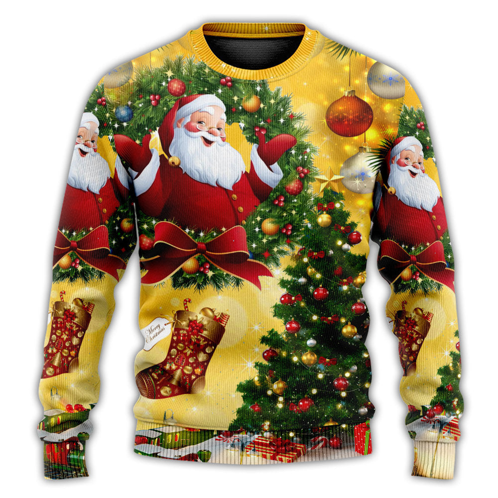 Christmas Tree Yellow Santa Art – Sweater - Ugly Christmas Sweater