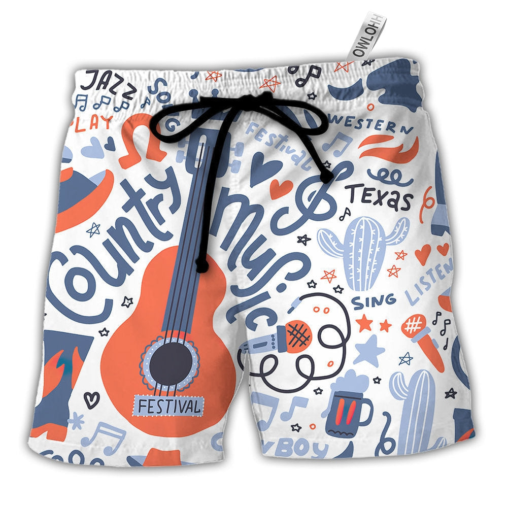 Beach Short / Adults / S Guitar Country Music Festival Elements - Beach Short - Owls Matrix LTD