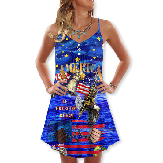 Freedom Reign Christmas Theme – Women's Summer Sleeveless V-Neck Camisole Dress