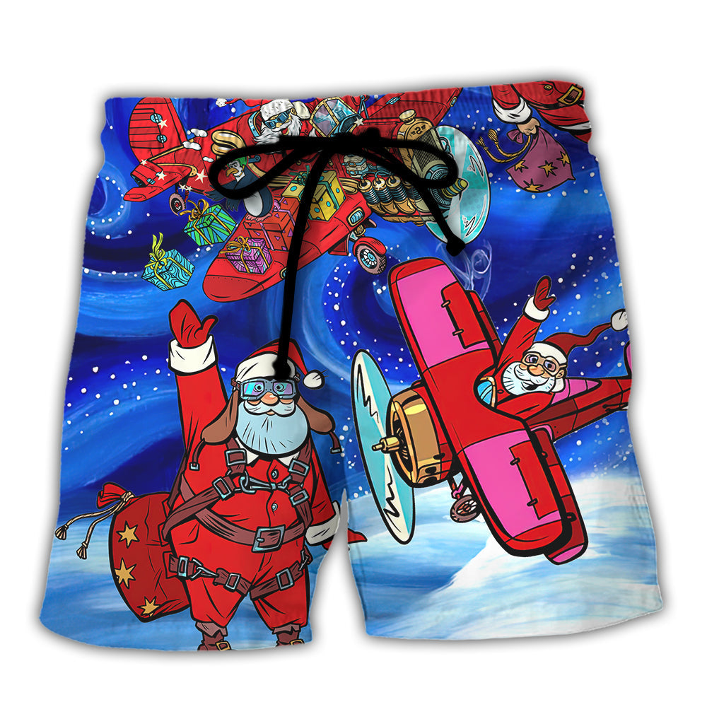 Christmas Santa With Airplane Magic Night – Beach Short